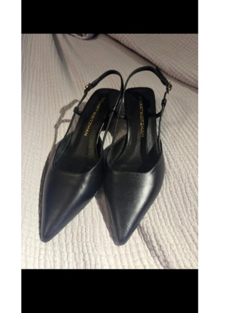 Stuart Weitzman Black Leather Pointed Slingback Pumps